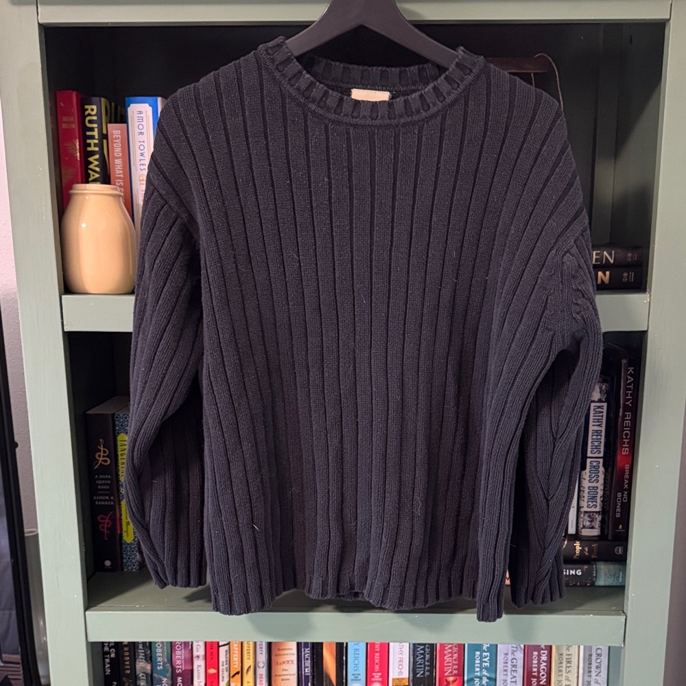 Black Ribbed Crew Neck Sweater
